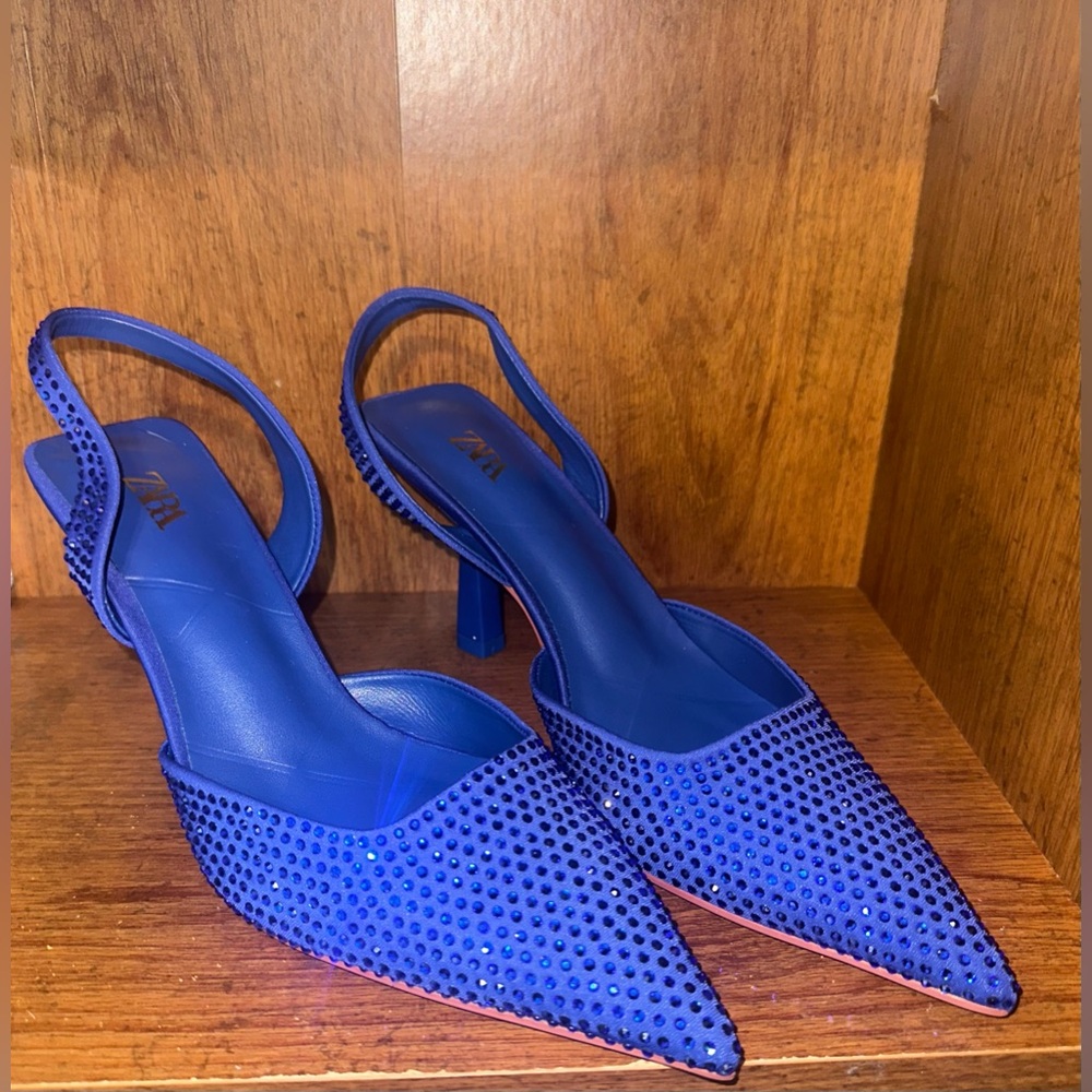 Blue rhinestones Zara heels